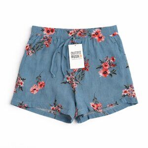 Bebop Women’s Floral Lounge Shorts – Blue with Drawstring Waist